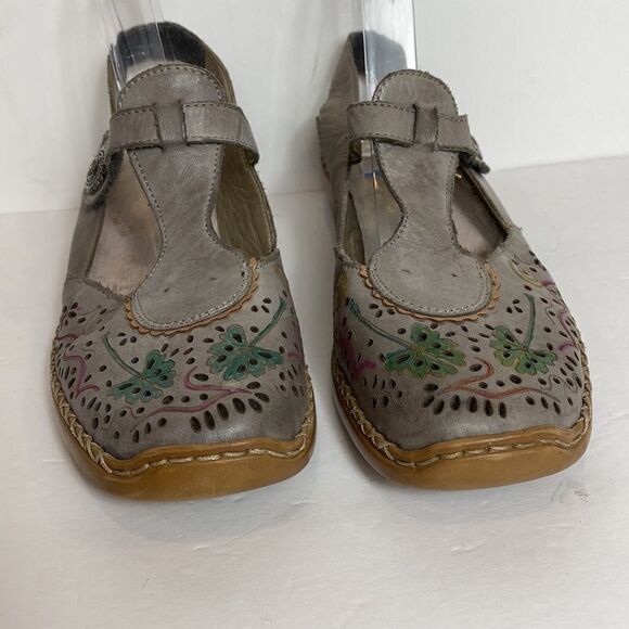 Rieker Antistress leather printed clover grey sandals size 9.5 - Picture 2 of 8